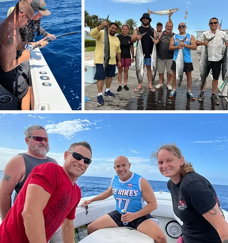 Veterans fishing together on a boat during a sea trip